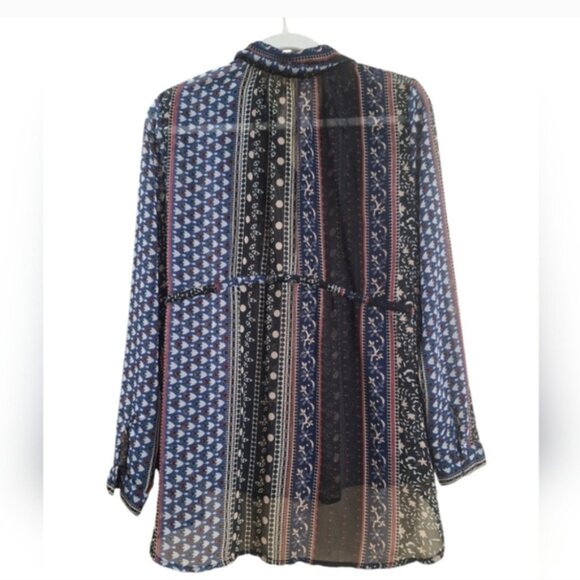 free People Sheer Patchwork Print Button Down Blouse Small Boho Whimsigoth - Picture 5 of 6